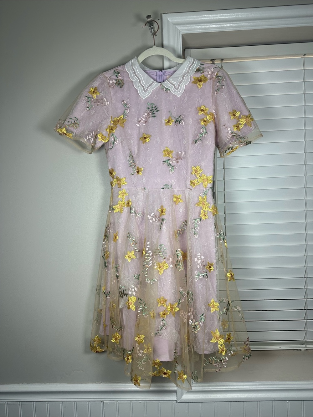 Ivy City Co Pink Dress with Yellow Floral Embroidery